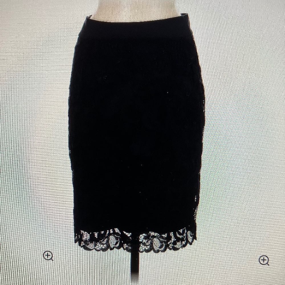 NWT JOSIE NATORI BLACK DAHLIA LACE PENCIL SKIRT  22'' length lace SMALL